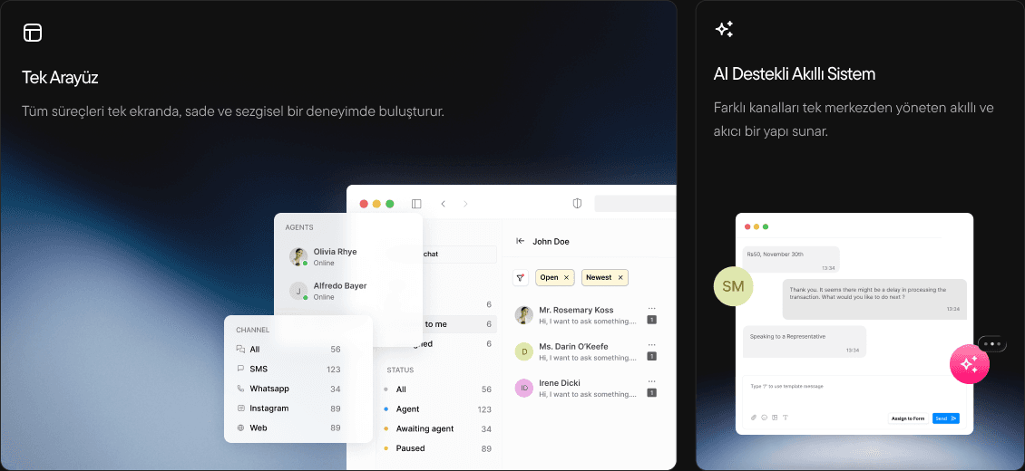 Tek Arayüz and AI Destekli Akıllı Sistem features